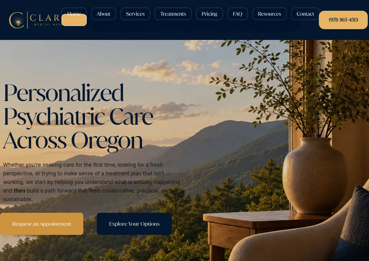 Claris Mental Health homepage screenshot